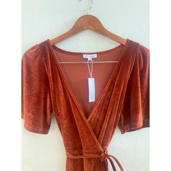 NWT Baltic Born Meghan Velvet Wrap Maxi Dress Rust Copper Spice Fall XS - Picture 4 of 8